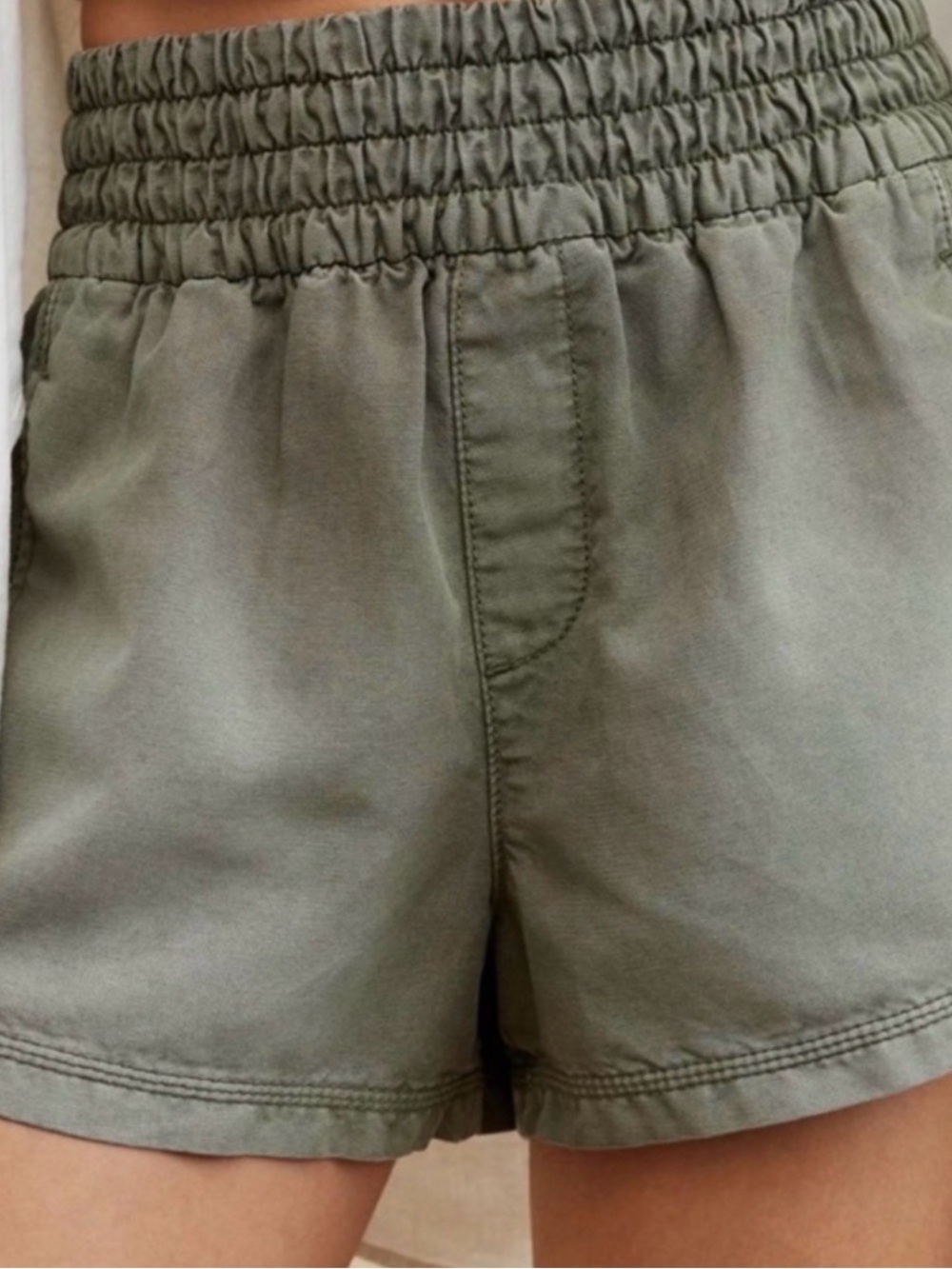 aerie Olive High-Waist Elastic Shorts